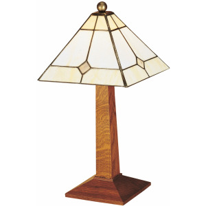 Mission Small Lamp With Art Glass Shade Oak