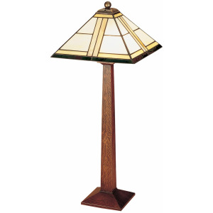 Mission Square Base Table Lamp With Art Glass Shade Oak