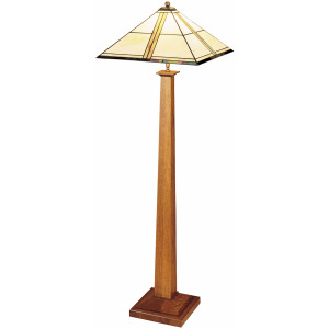 Mission Square Base Floor Lamp With Art Glass Shade Oak