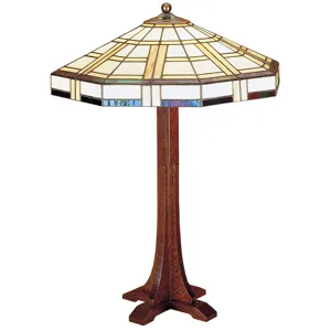 Mission Cross Base Table Lamp With Art Glass Shade Oak