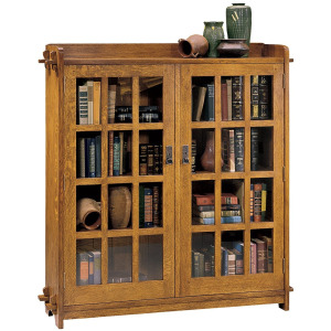 Mission Double Bookcase With Glass Doors Oak