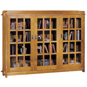 Mission Triple Bookcase With Glass Doors Oak