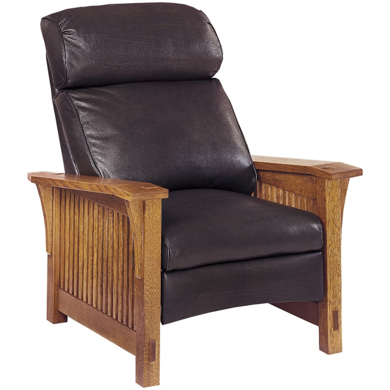 Spindle Morris Recliner Leather Bustle Back Oak 89369RL by Stickley