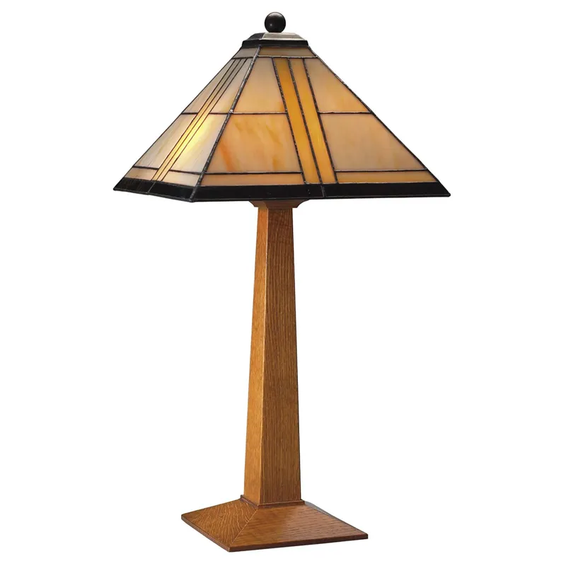 Mission Table Lamp With Art Glass Shade Oak