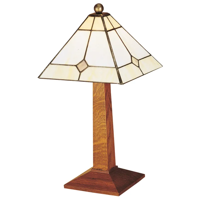 Mission Small Lamp With Art Glass Shade Oak