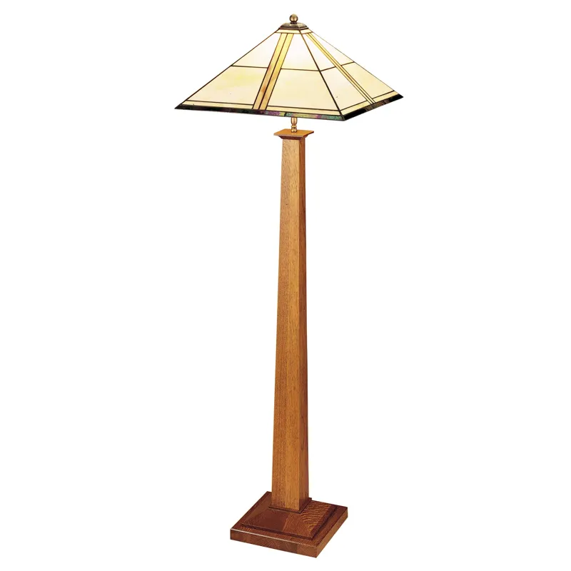 Mission Square Base Floor Lamp With Art Glass Shade Oak