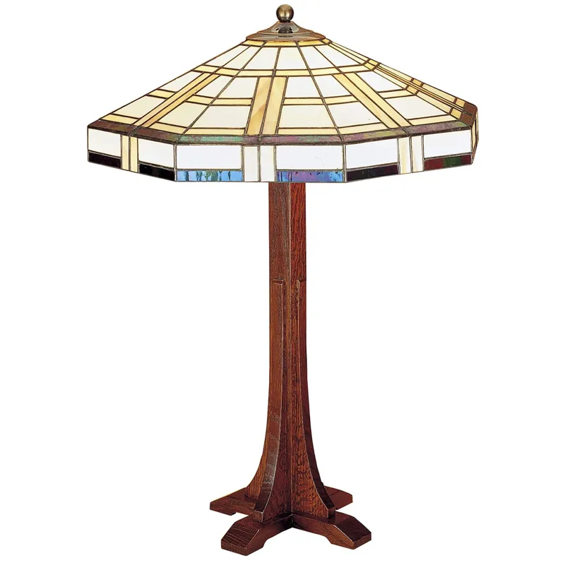 Mission Cross Base Table Lamp With Art Glass Shade Oak