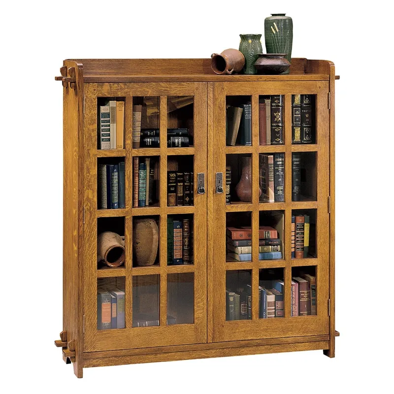 Mission Double Bookcase With Glass Doors Oak