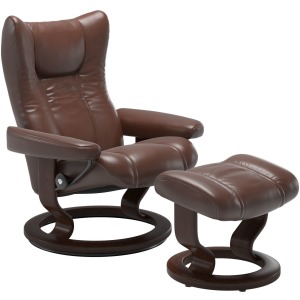Wing Large Signature Chair w/Footstool - Pioneer Dark Brown