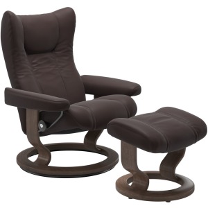 Wing (M) Classic chair with footstool - Paloma Chocolate w/Walnut