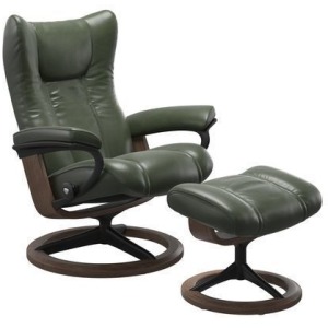 Wing Large Signature Chair w/Footstool - Pioneer Green