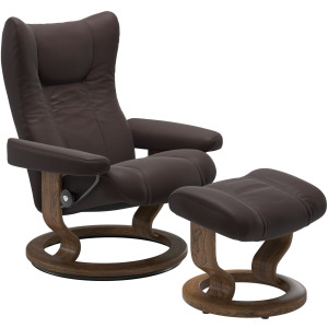 Wing (L) Classic Base Recliner with Ottoman - Paloma Chocolate w/Teak Stain