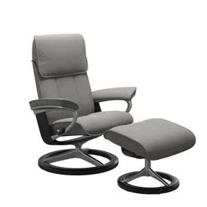 Admiral (M) Signature Chair with Footstool - Paloma Silver Grey w/Polished &amp; Black