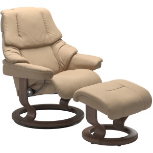 Reno (L) Classic Chair w/Footstool - Paloma Beige & Walnut