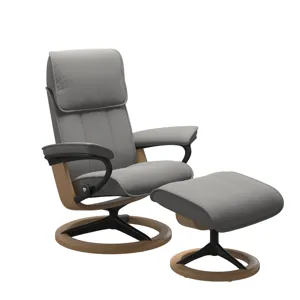 Admiral (M) Signature Chair with Footstool - Paloma Silver Grey w/Matte Black &amp; Oak