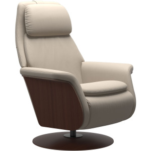 Sam Power Wood Disc Base Recliner - Paloma Fog w/Walnut