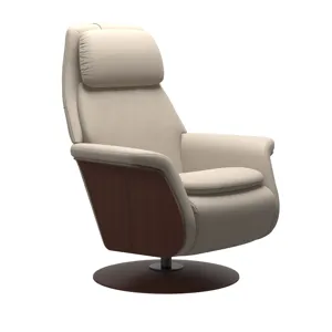 Sam Power Wood Disc Base Recliner - Paloma Fog w/Walnut