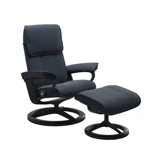 Admiral (M) Signature Chair with Footstool - Paloma Oxford Blue w/Matte Black &amp; Black