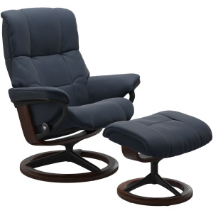 Mayfair Small Signature Chair with Footstool - Paloma Oxford Blue w/Brown