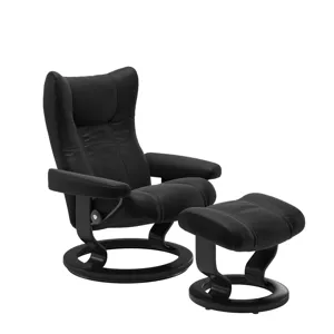 Wing (L) Classic Chair with Footstool - Paloma Black w/Black