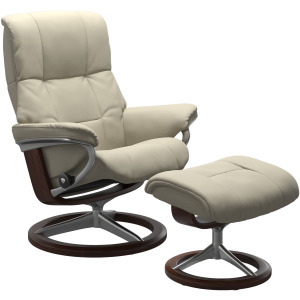 Mayfair Medium Signature Chair w/Footstool - Paloma Light Grey w/Brown