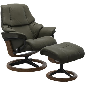 Reno (M) Signature Base Recliner with Ottoman - Paloma Dark Olive w/Matte Black & Teak Stain