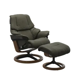 Reno (M) Signature Base Recliner with Ottoman - Paloma Dark Olive w/Matte Black & Teak Stain