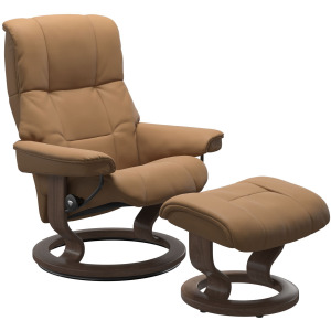 Mayfair (L) Classic Base Recliner with Ottoman - Paloma Taupe w/Walnut Stain