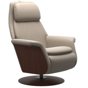 Sam Power Wood Disc Base Recliner - Paloma Mushroom w/Walnut