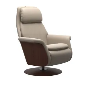 Sam Power Wood Disc Base Recliner - Paloma Mushroom w/Walnut