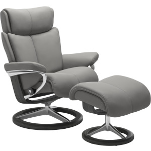 Magic (L) Signature Chair w/Footstool - Paloma Silver Grey w/Grey