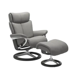 Magic (L) Signature Chair w/Footstool - Paloma Silver Grey w/Grey