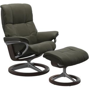 Mayfair (L) Signature Base Recliner w/Ottoman - Paloma Dark OIive w/Polished & Wenge