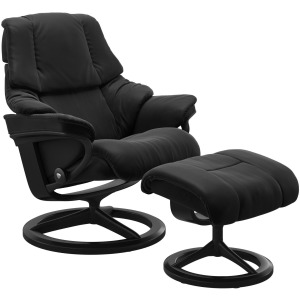 Reno (M) Signature Base Recliner with Ottoman - Paloma Black w/Matt Black & & Black