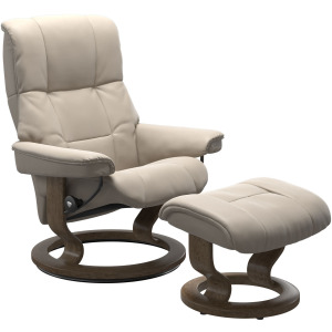 Mayfair (M) Classic Base Recliner with Ottoman - Paloma Fog w/ Smoked Oak