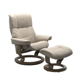 Mayfair (M) Classic Base Recliner with Ottoman - Paloma Fog w/ Smoked Oak