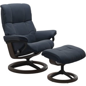Mayfair Medium Signature Chair w/Footstool - Oxford Blue & Wenge