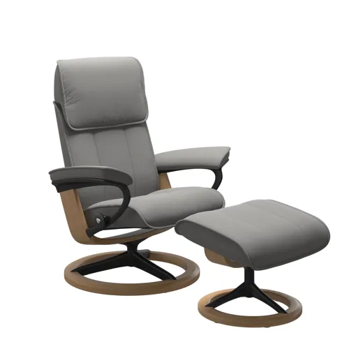 Admiral (M) Signature Chair with Footstool - Paloma Silver Grey w/Matte Black & Oak
