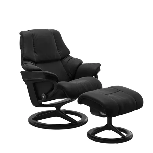 Reno (M) Signature Base Recliner with Ottoman - Paloma Black w/Matt Black & & Black
