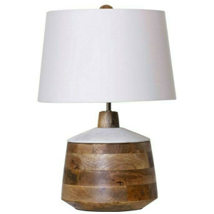 Carved Wood Body Table Lamp with Marble Lid Accent