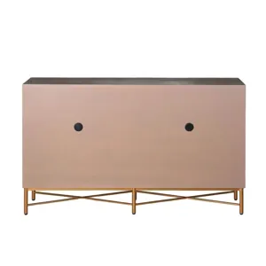 Dark Natural Wooden &amp; Metal Cabinet with 4 Doors