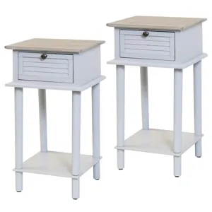 Two Tone Gray Wood Shutter Side Tables with One Drawer - Set of 2