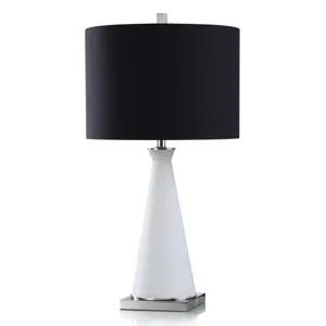 White Glass Lamp with Polished Nickel and Black Shade
