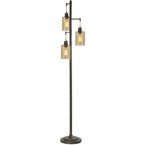 Bronze with Champagne Pendant Dimpled Glass Shade Floor Lamp