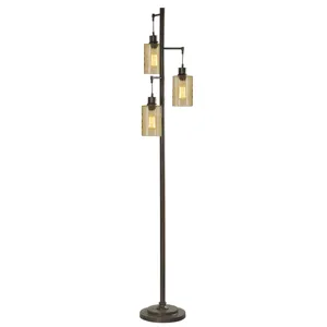 Bronze with Champagne Pendant Dimpled Glass Shade Floor Lamp