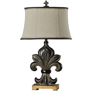 Fleur De Lis Motif Lamp with Fabric Shade Contrast Trim