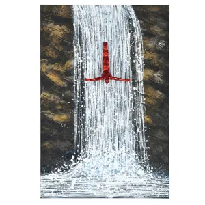 Red Cliff Climber Textured Hand Painted Canvas w/Ceramic Hanging Figure