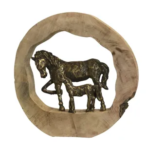 Mother & Colt Solid Mango Wood Carved Sculpture