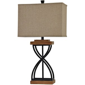 Black Metal X Lamp on Poly Base Natural Linen Shade