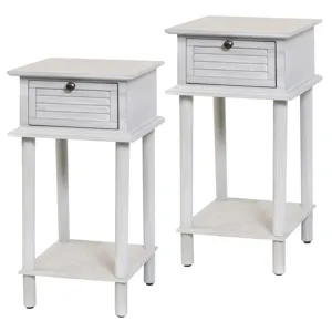 Gray Wash Wood Shutter Side Tables with One Drawer - Set of 2